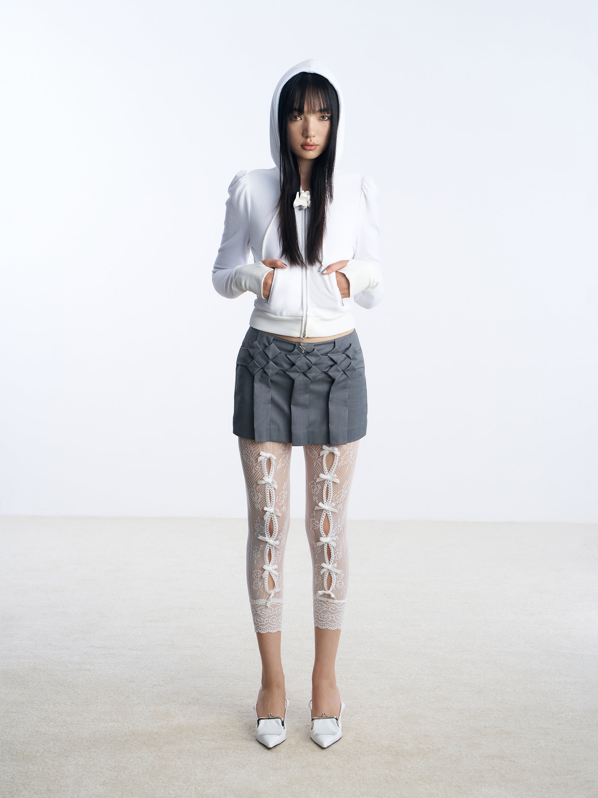 ボトムスその他 Nodress X RoomSERVICE888 White Lace Cropped Leggings Nφdress X RoomSERVICE888 White Lace Cropped Leggings