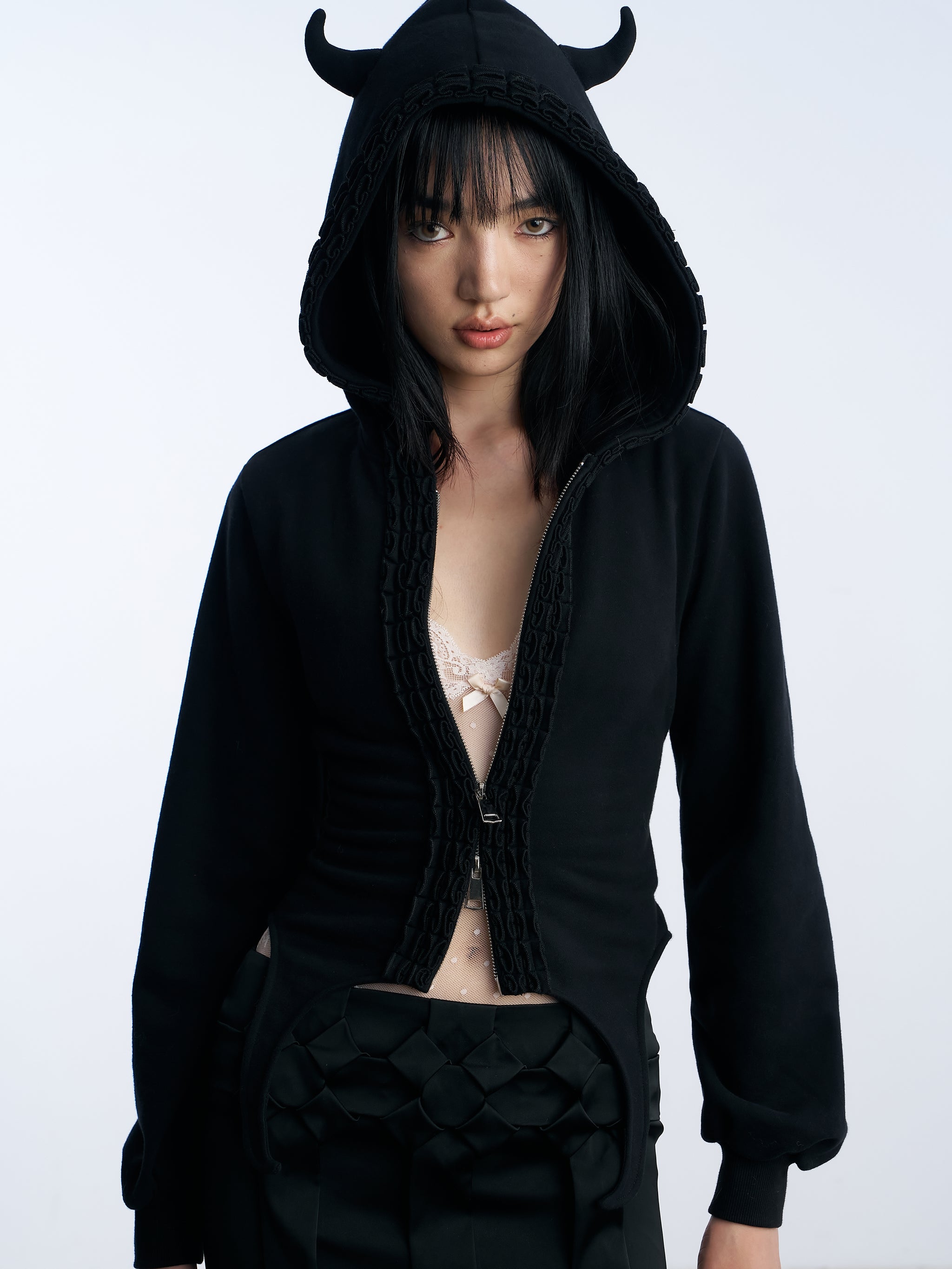 Nφdress X RoomSERVICE888 Black Flower Pleats Long Skirt