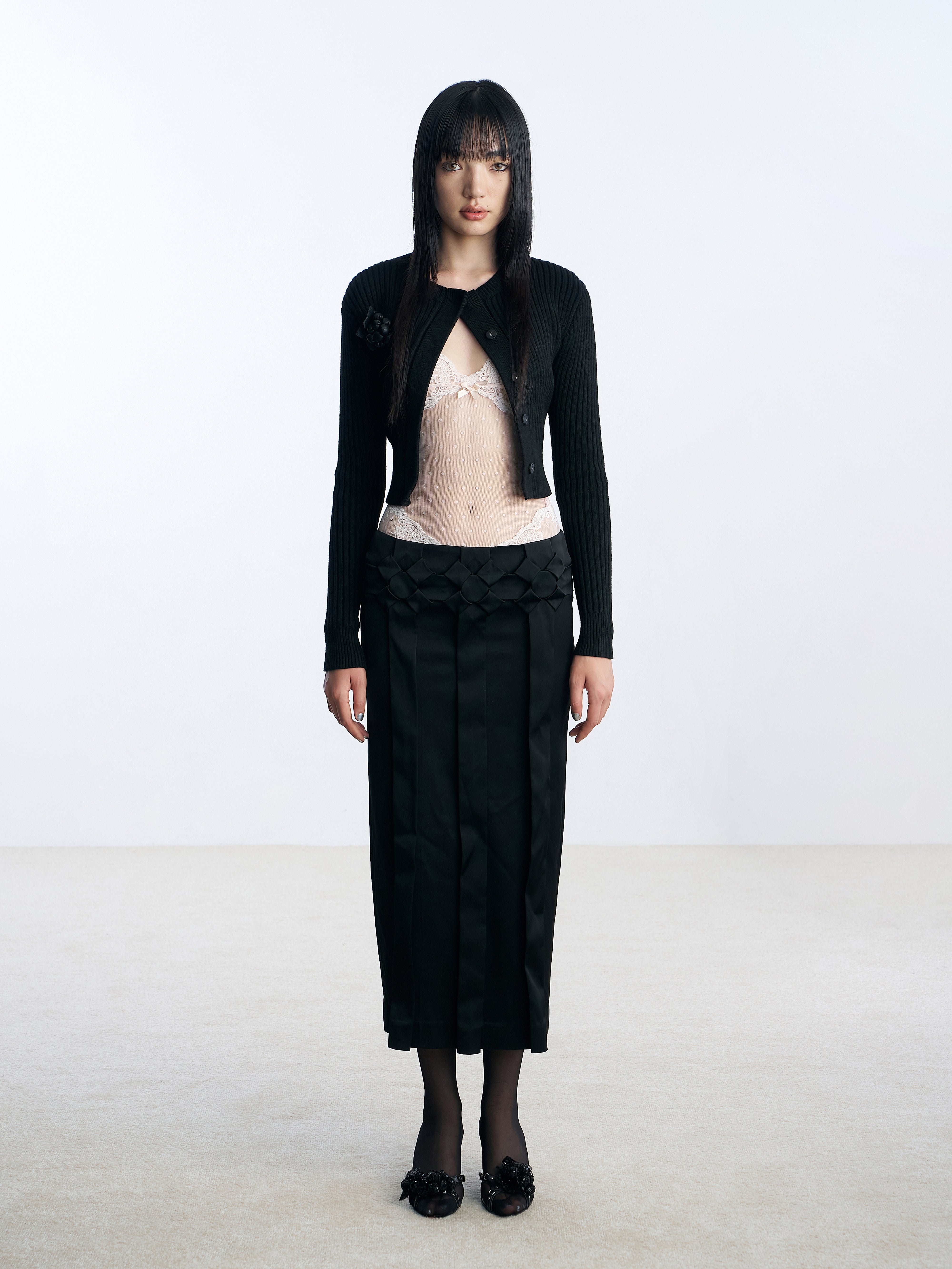 スカート Nodress X RoomSERVICE888 Black Flower Pleats Long Skirt Nφdress X RoomSERVICE888 Black Flower Pleats Long Skirt