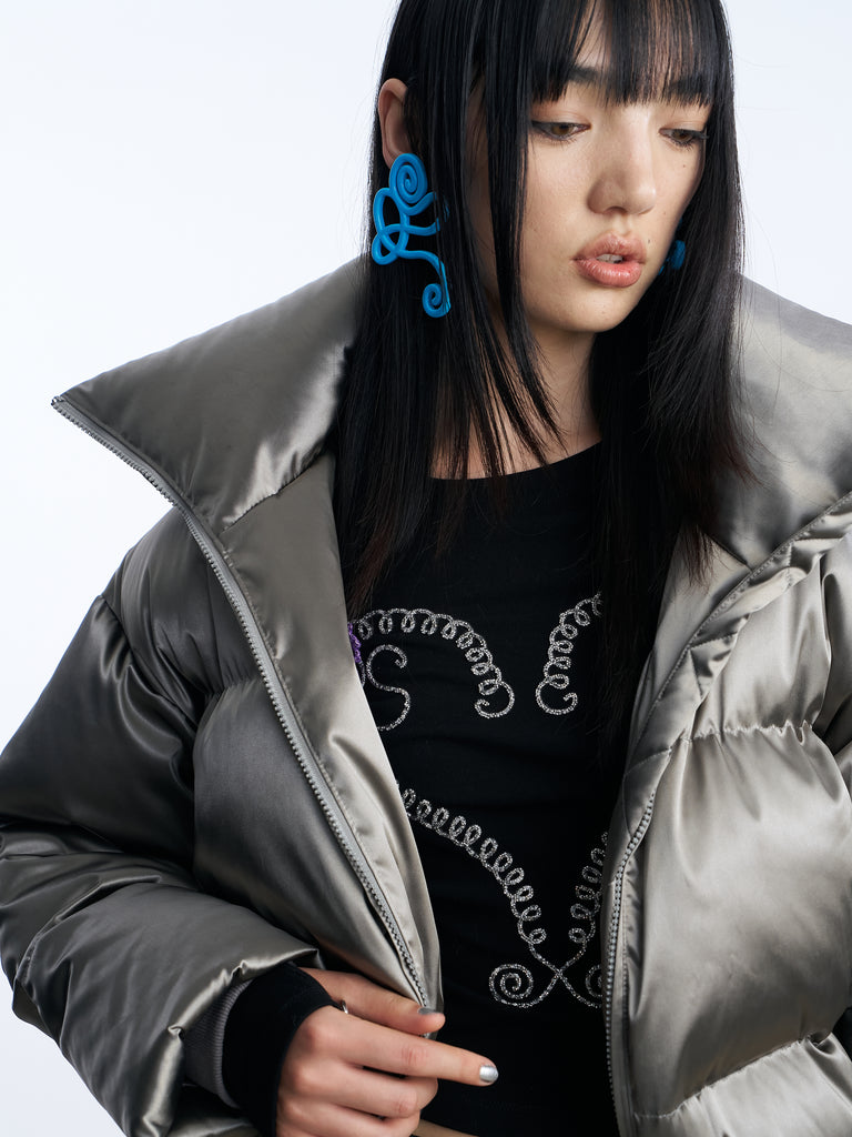 Black RS heart vine rhinestone T-shirt detail