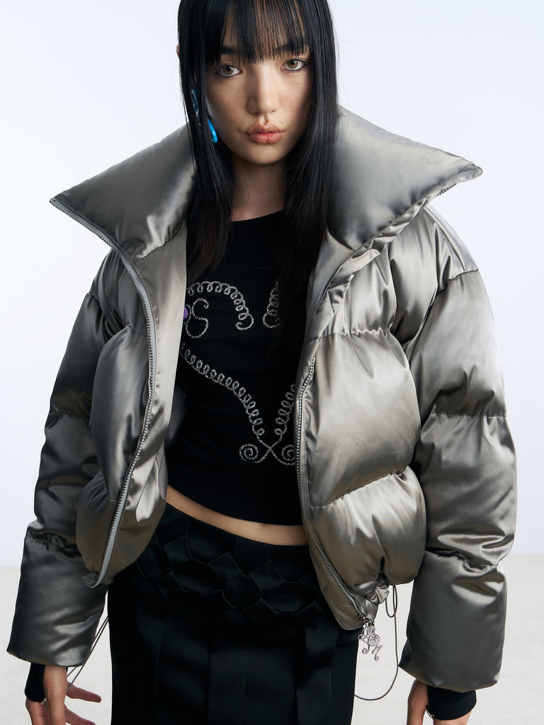 Black RS heart vine rhinestone T-shirt detail