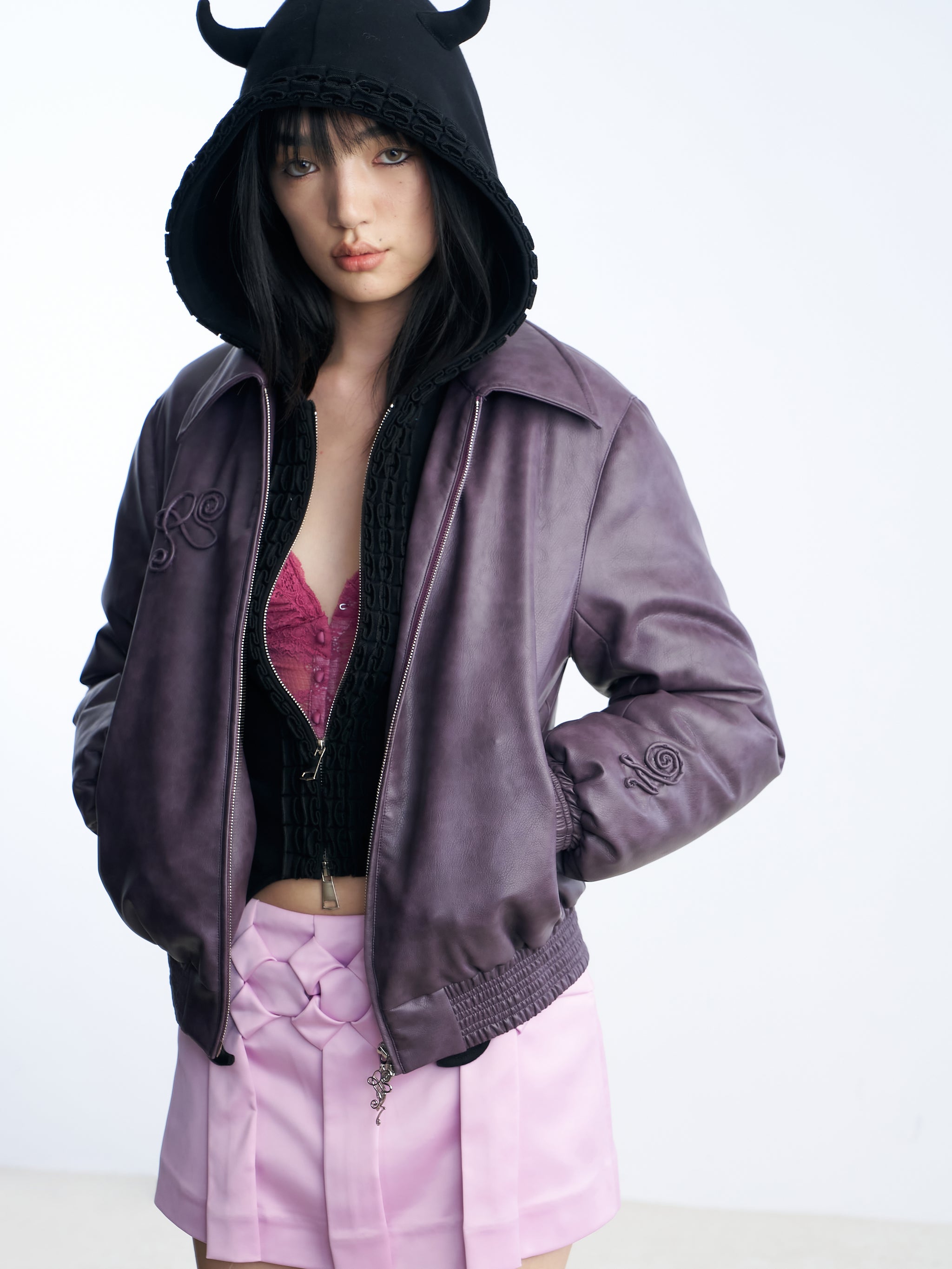 レザージャケット・コート Nodress X RoomSERVICE888 Purple Leather Jacket Nφdress X RoomSERVICE888 Purple Leather Jacket