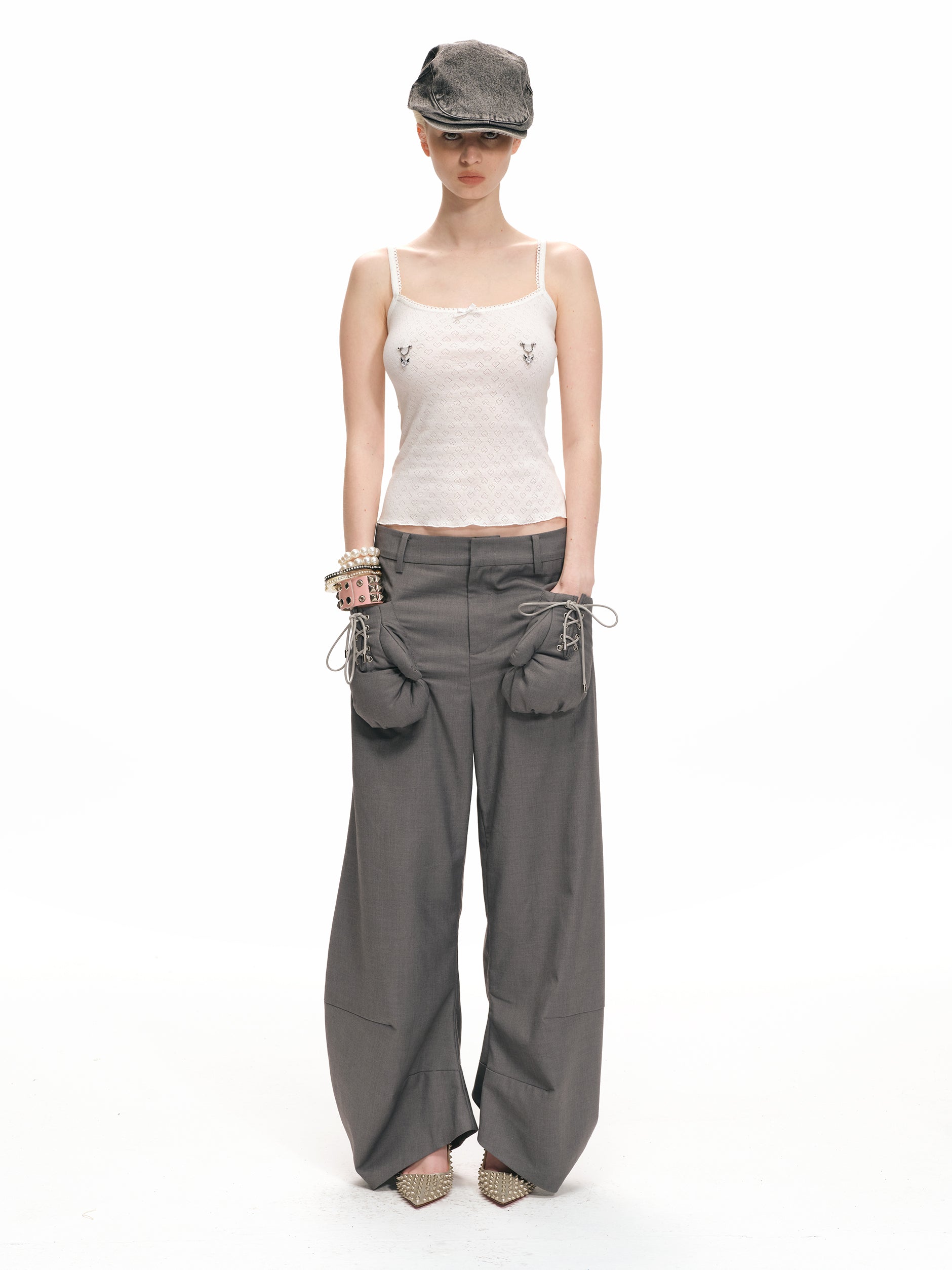 パンツ Nodress Gray Boxing Glove Pants Gray Boxing Glove Low-Rise Suit Pants – Nφdress