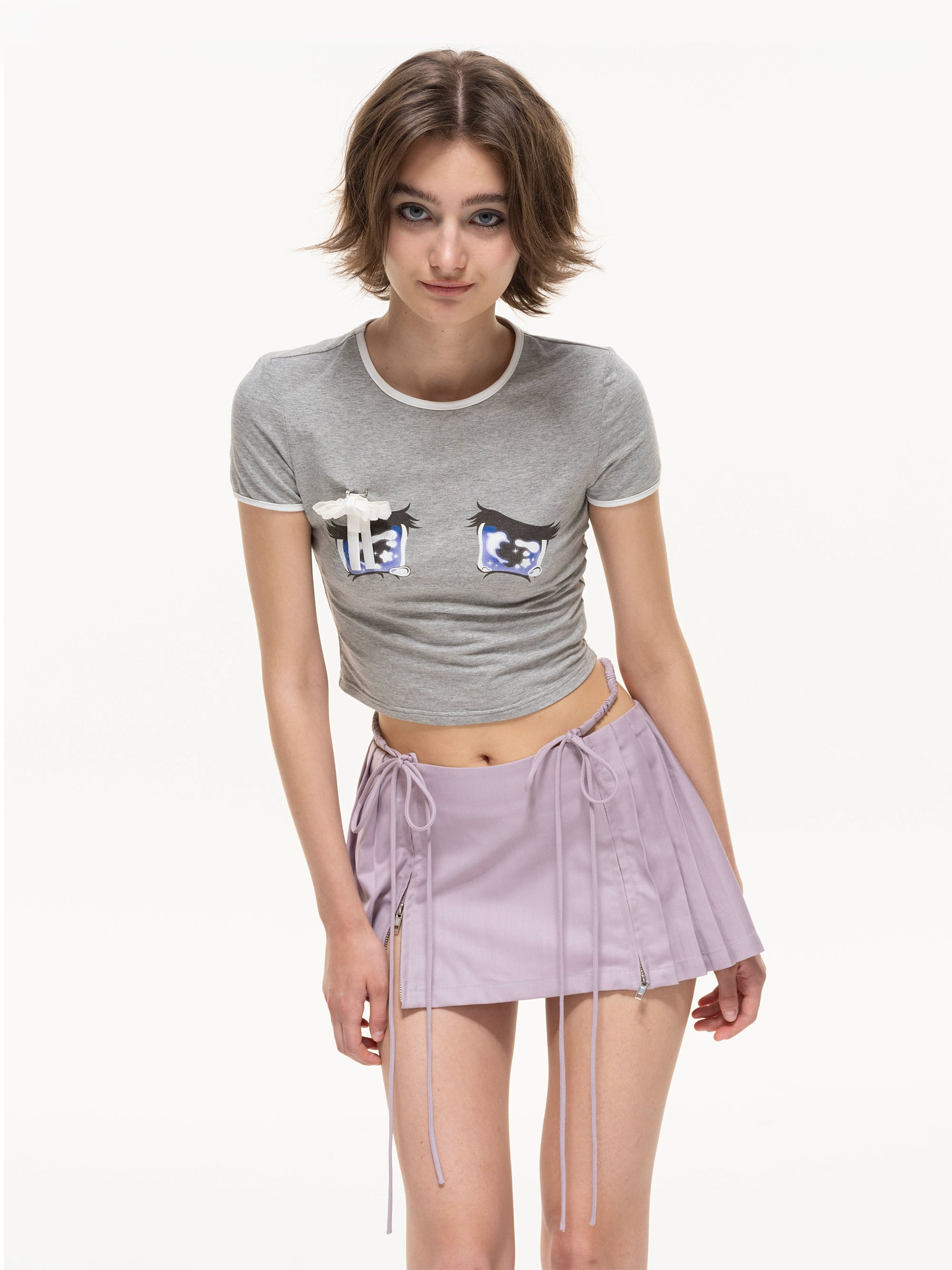 Nodress Purple Low-ウエスト Pleated Satin Mini-Skirt Nodress Purple Low-Waist Pleated Satin Mini-Skirt – Nφdress