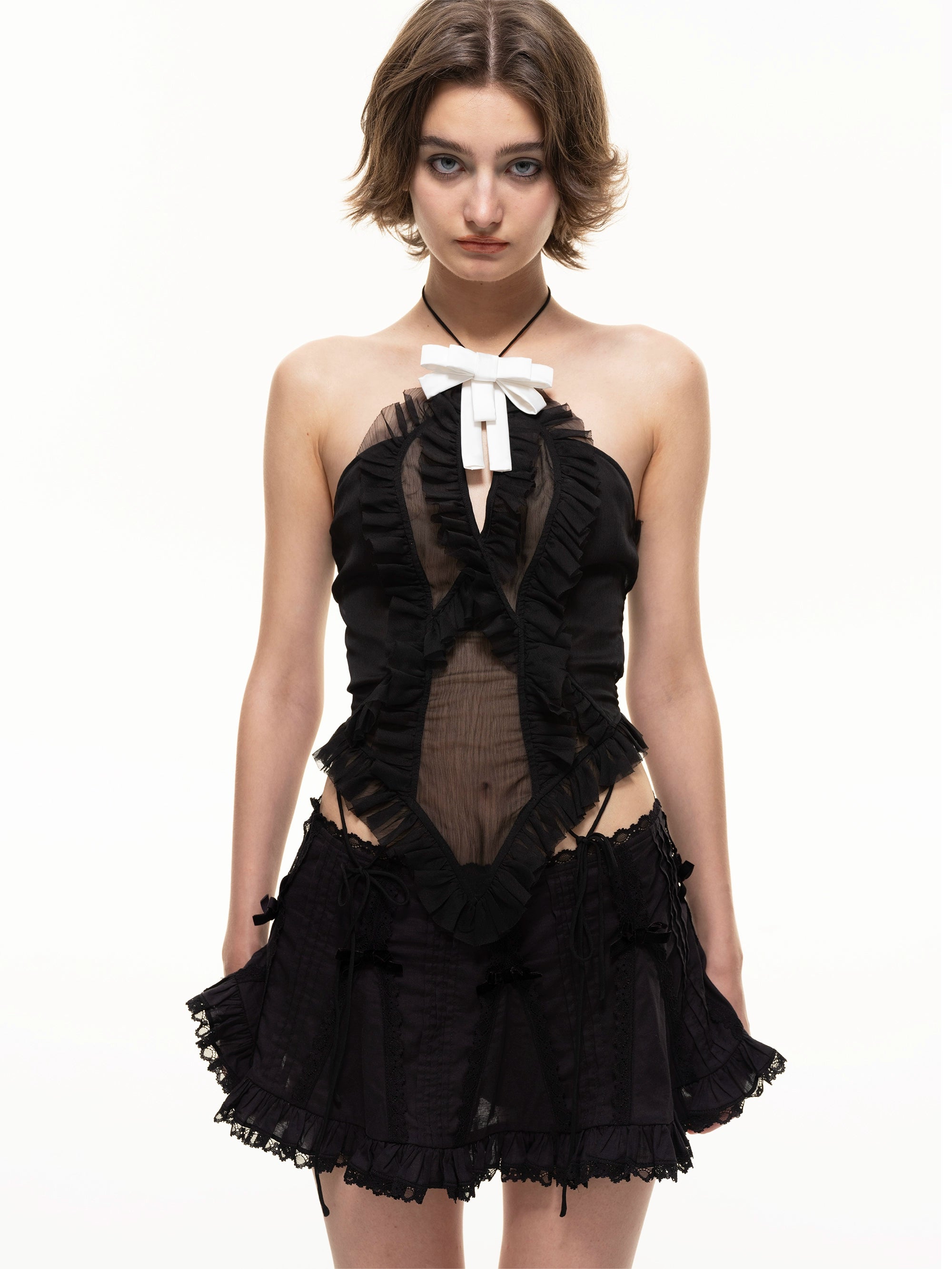 Nodress Black Lace Trim Pleated Cotton Mini Skirt – Nφdress