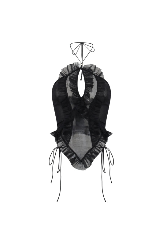 トップス nodress tops Nodress Black Ruffled Chiffon Camisole（Brooch Not Included