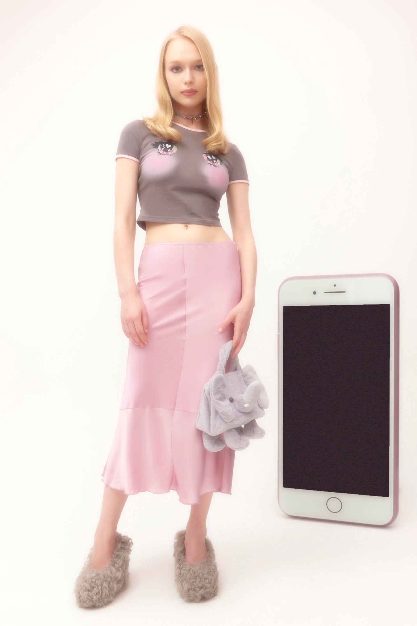 Tシャツ・カットソー Twinkle Eyes Printed Grey T-shirt Twinkle Eyes Printed Grey T-shirt – Nφdress
