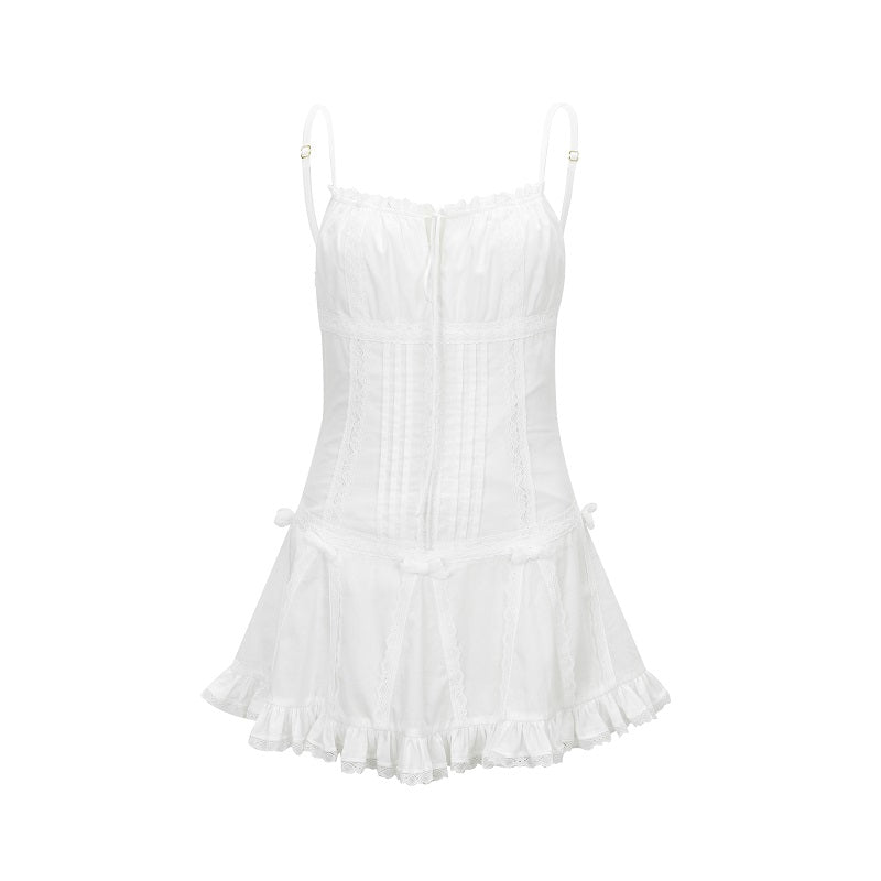 Nodress White Lace Trim Pleated Cotton Dress Nodress White Lace Trim Pleated Cotton Dress