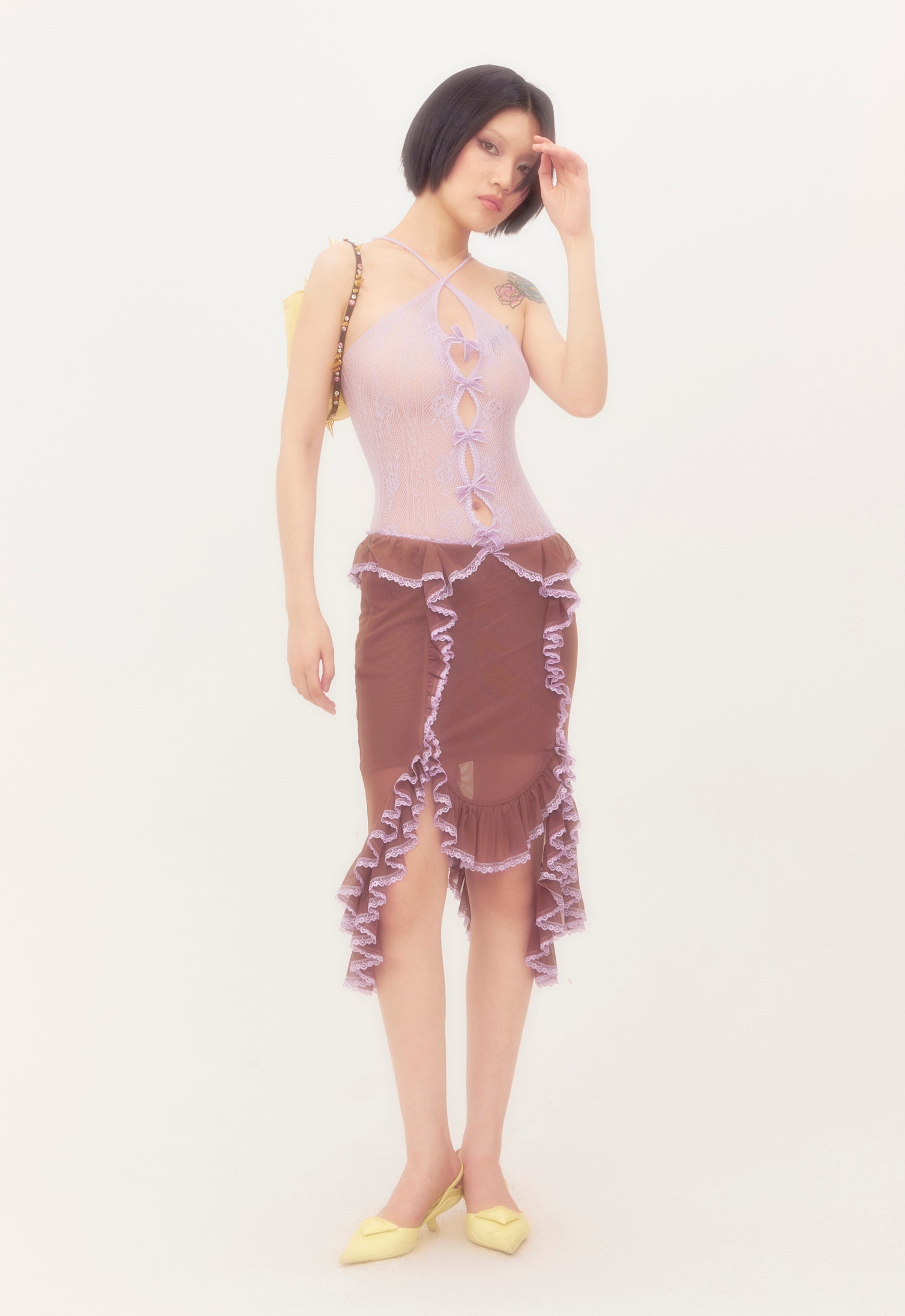 30%Off Nodress Lace Trim Brown Netting Skirt – Nφdress