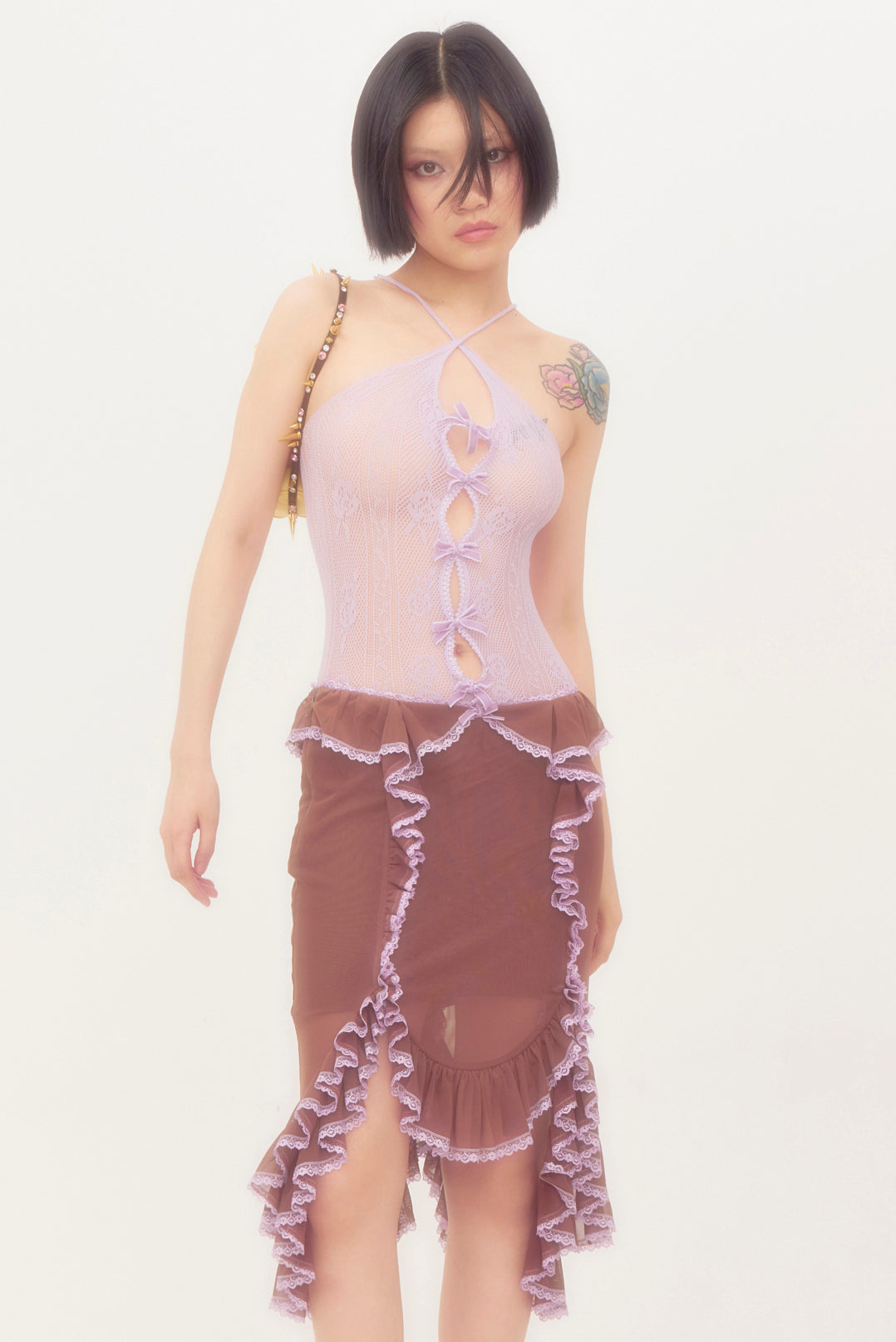 ミニスカート Nodress Lace Trim Brown Netting Skirt 30%Off Nodress Lace Trim Brown Netting Skirt – Nφdress
