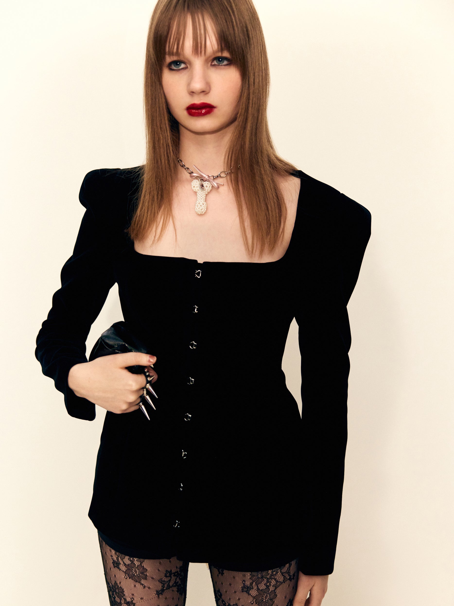 Nodress♡Pink Suede Baroque Suit Black Suede Baroque Suit – Nφdress