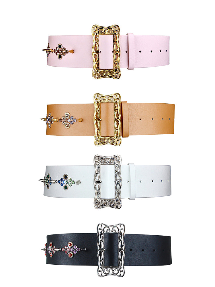 ベルト Nodress Black Rhinestone Rivet Thin Leather Belt 30%Off Nodress Rhinestone Rivet Leather Belt – Nφdress