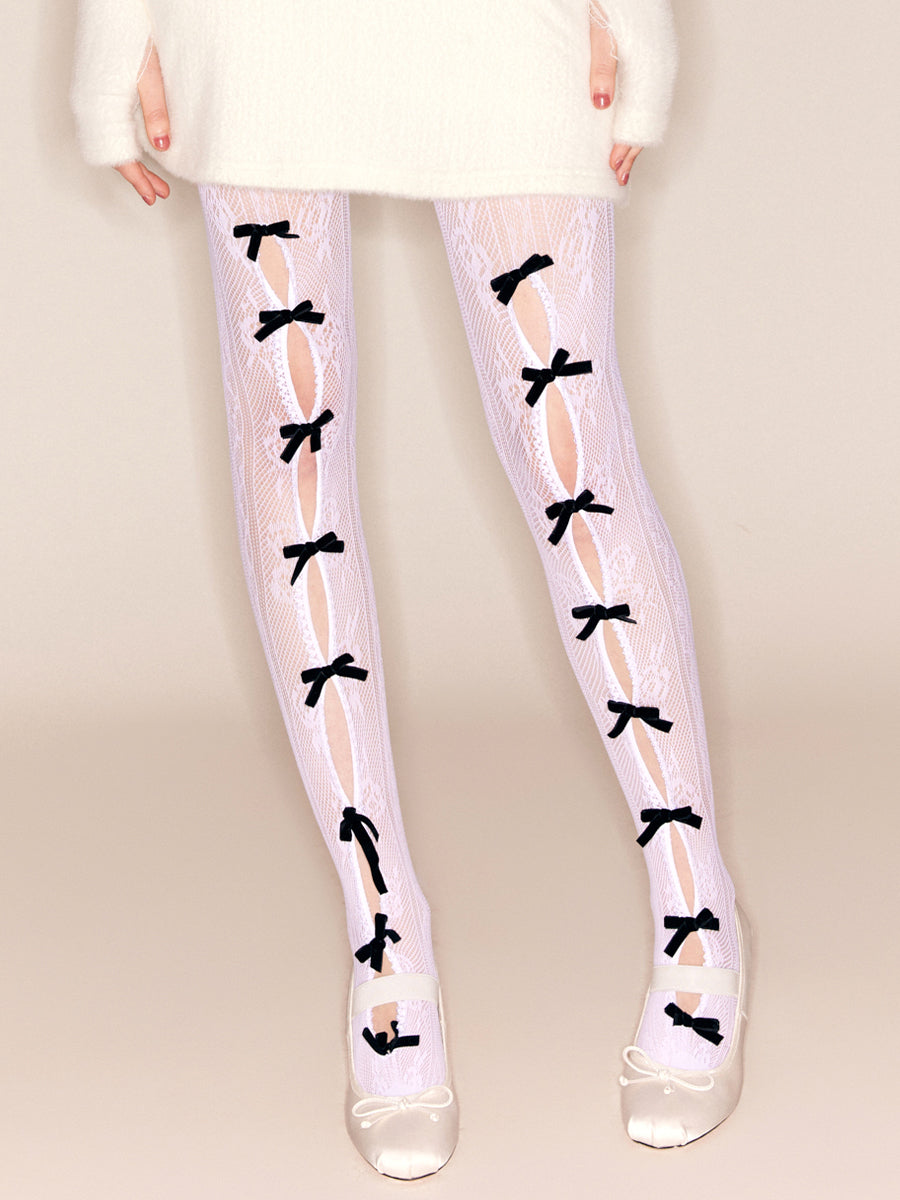 Black Bowknot White Fishnet Stockings – Nφdress